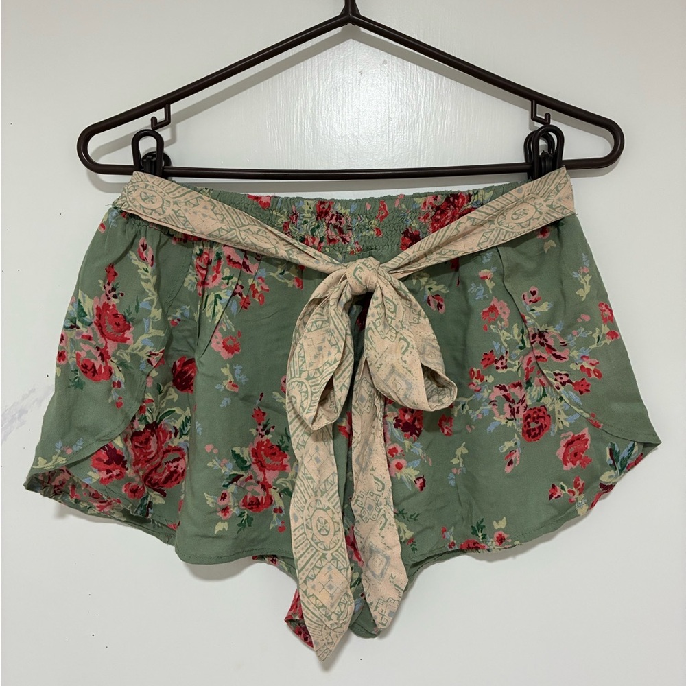 Angie Floral Green and Red Shorts